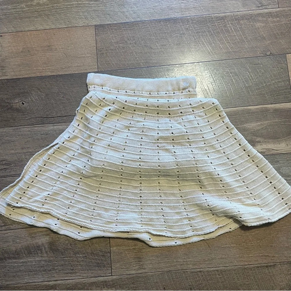 VICI Maxi Tan Knitted Crotchet Bohemian Fit and Flare Beachy Skirt With Slit BB - Picture 4 of 4